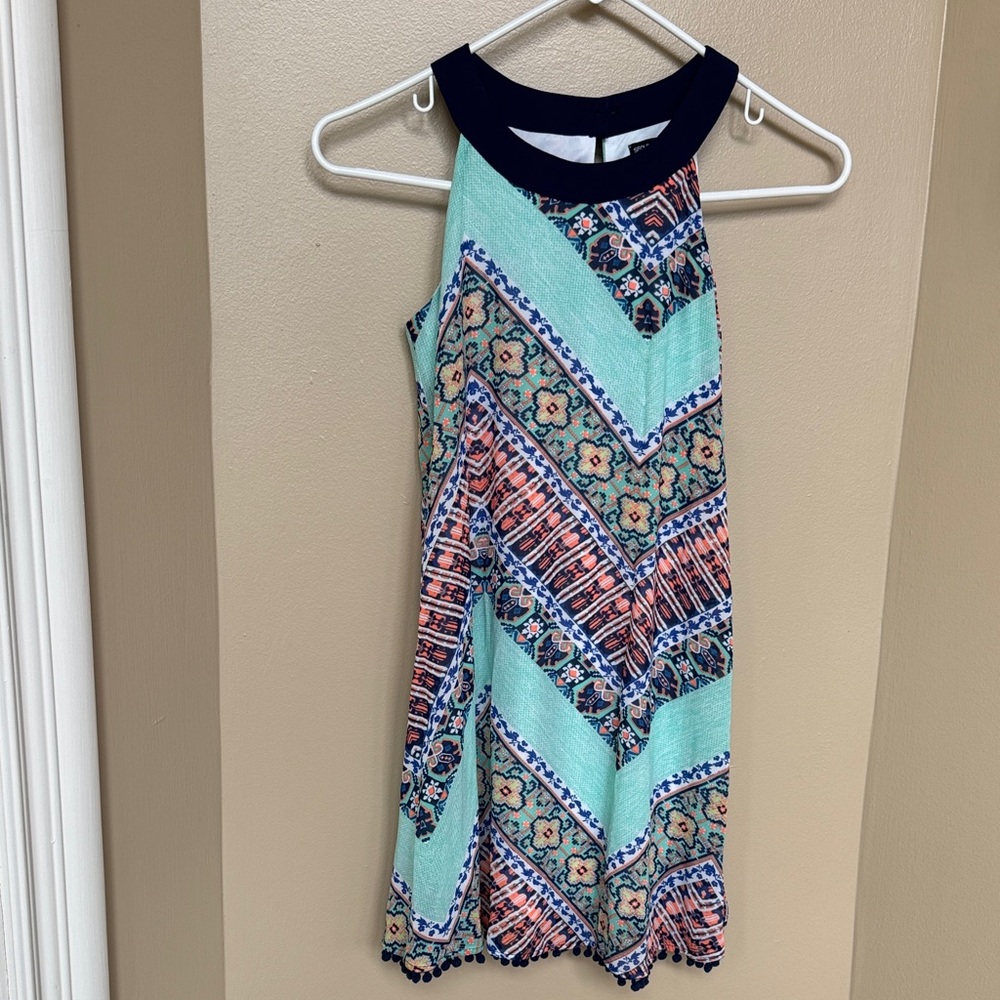 Girls Multicolor Sleeveless Halter Dress with Pom Pom bottom size 10 like new